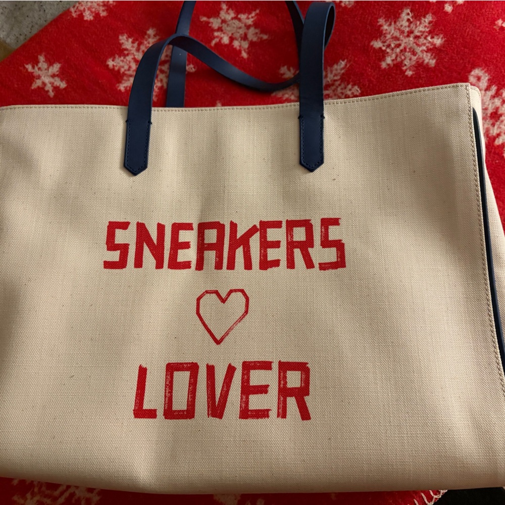 Golden Goose Sneakers Lover Canvas Tote Bag - Cream Blue Red
